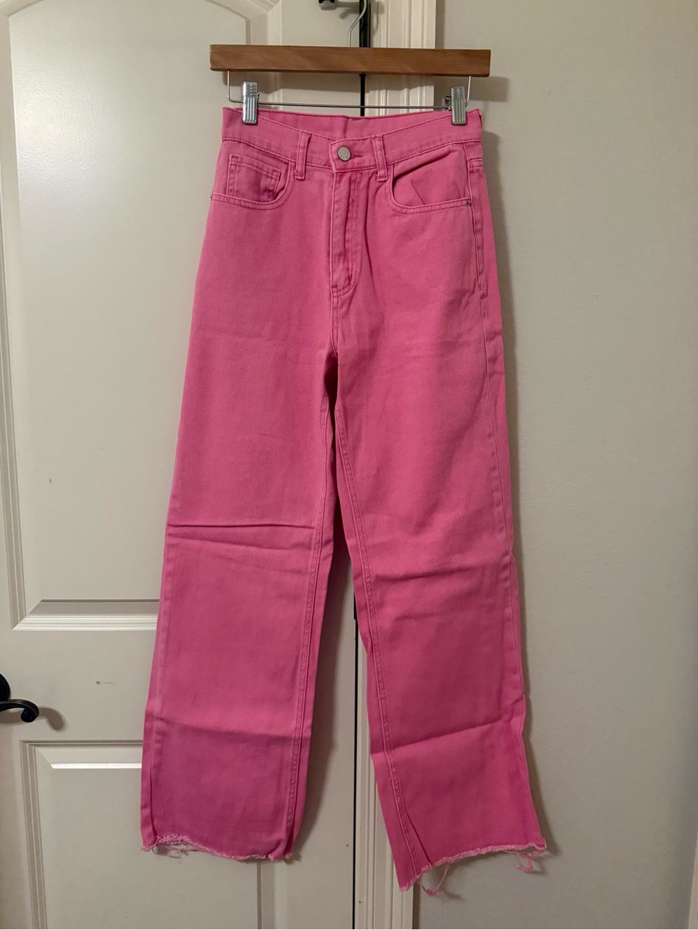 SHEIN Hot Pink High-Rise Wide Leg Jeans